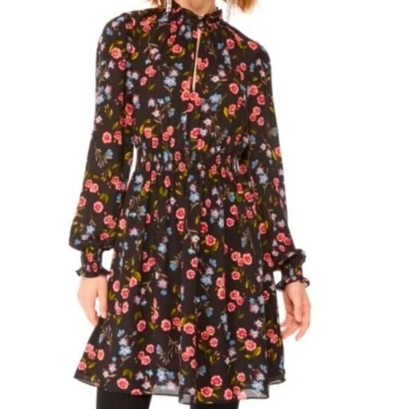 Kate Spade Meadow Floral Shift Dress Black Pink XXS NWOT - Picture 3 of 12